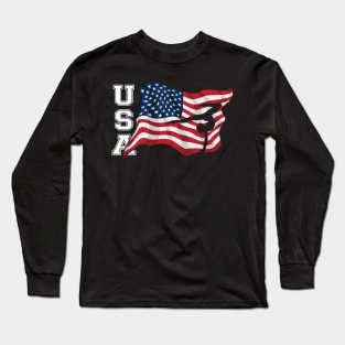 Patriotic American USA Waving Flag Girls Gymnastics Sports Long Sleeve T-Shirt